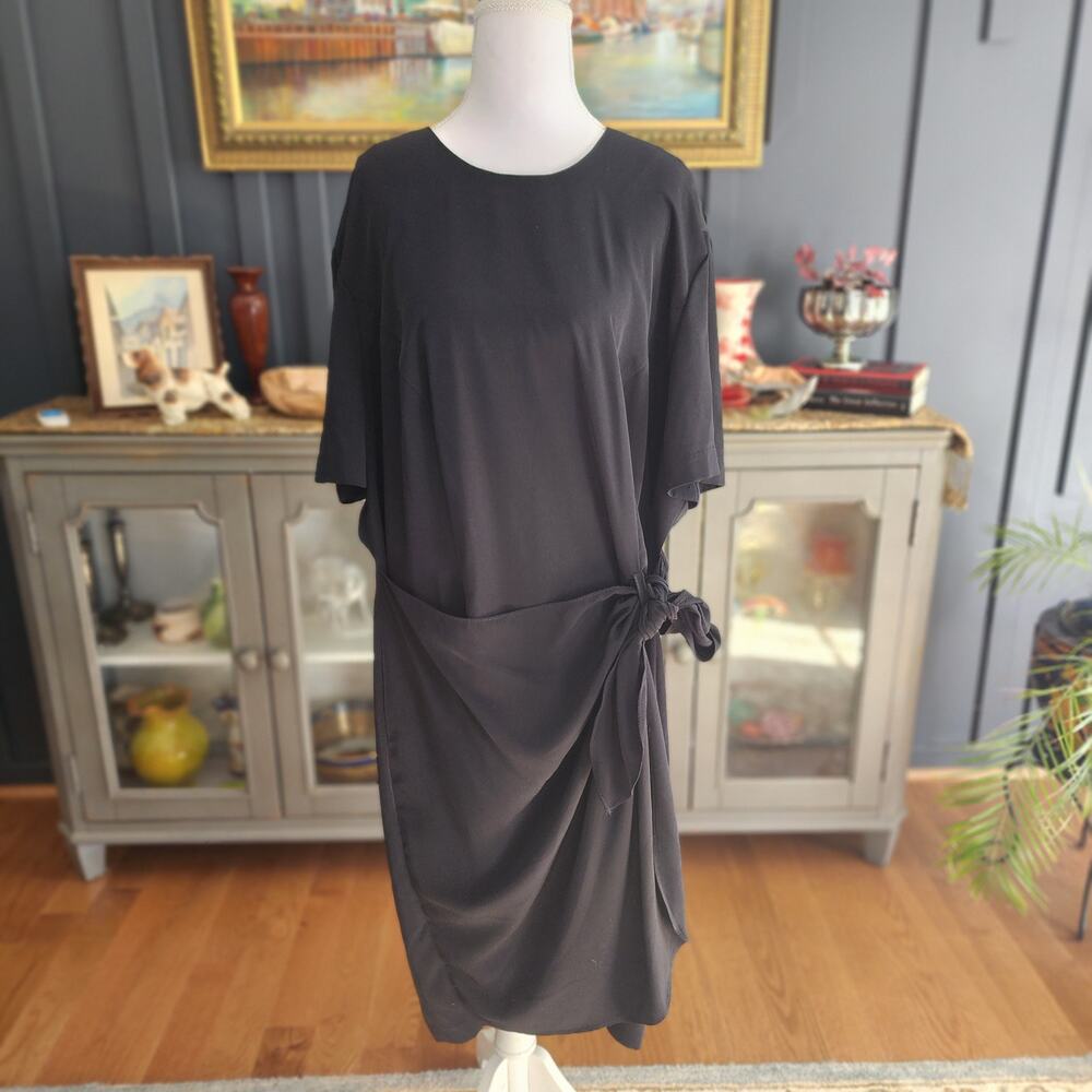 Vintage Tina Barrie Faux Wrap Dress Black USA 1X